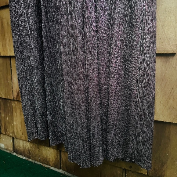 R&M Richards 18 Long Metallic Pleated Capelet Dress W/Mock Surplus Ruched Waist - Picture 7 of 15